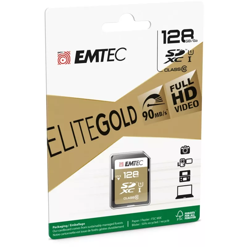 Emtec SDXC 128GB Class10 Gold+ UHS-I U1 muistikortti
