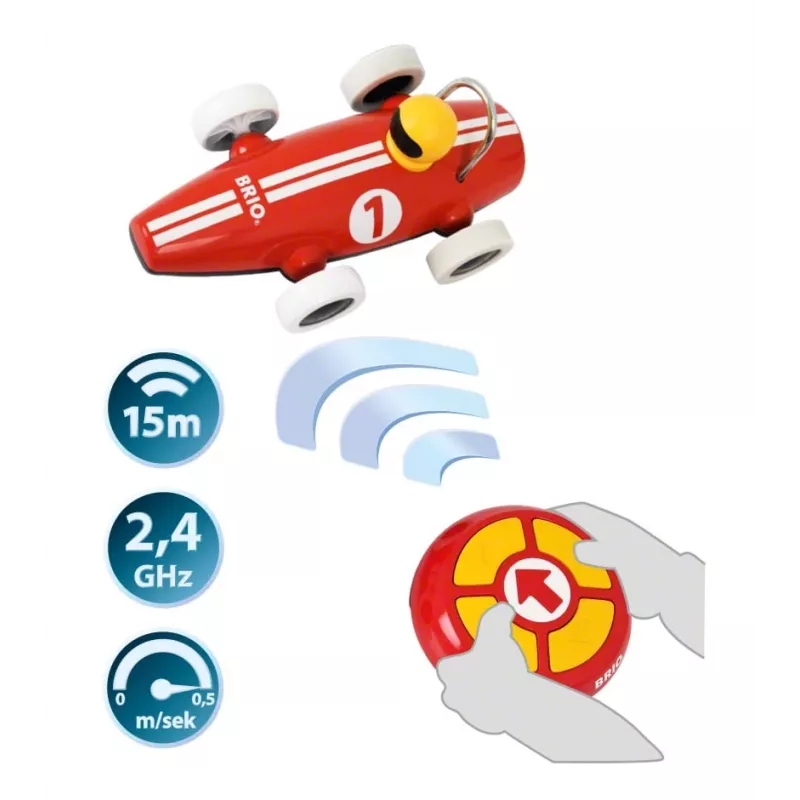 BRIO RC kilpa-auto kauko-ohjaimella, punainen/valkoinen