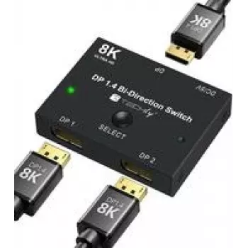 TECHLY IDATA-DP-2DP-8KT kaksisuuntainen DisplayPort 1.4 -kytkin 8K 2-in-1-out / 1-in-2-out jakaja