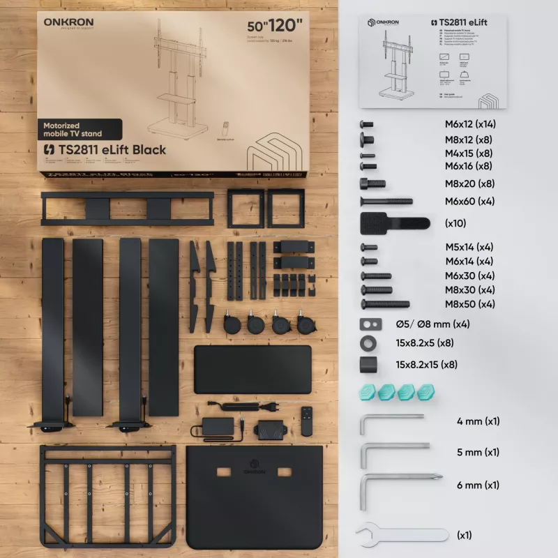 ONKRON TS2811E-B siirrettävä TV-teline 50-120 tuuman näytöille, musta