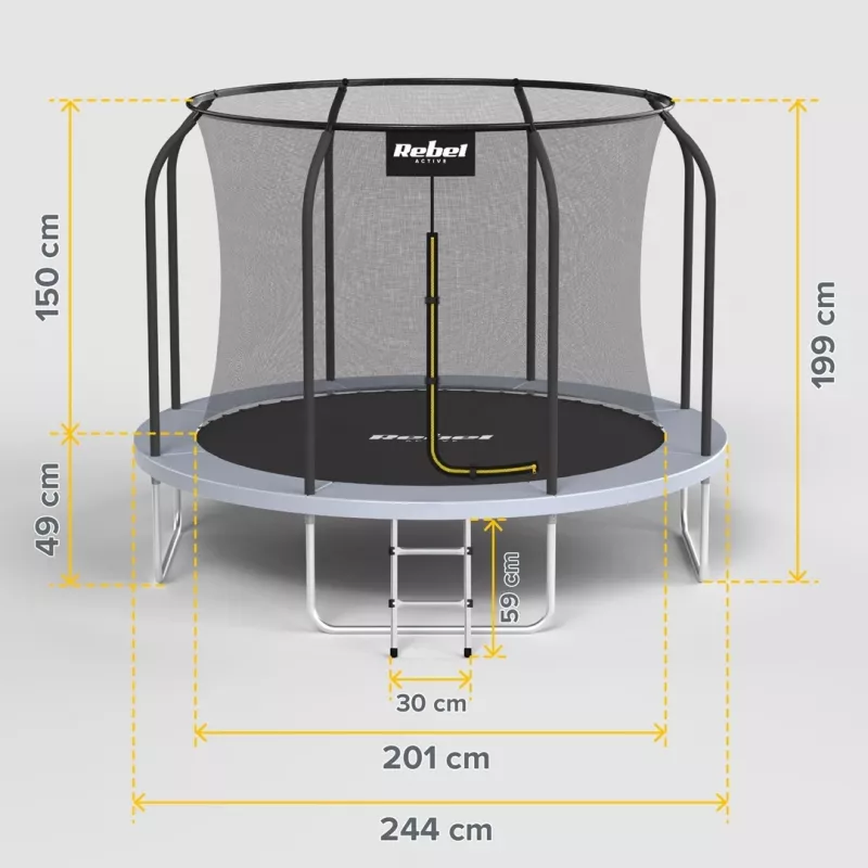 REBEL Active trampoliini PRO 8ft/244cm turvaverkolla ja tikkailla