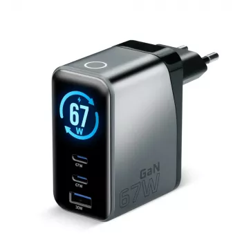 EVERACTIVE SC-670Q GaN 67W USB-C-laturi 2x USB-C ja 1x USB-A, Quick Charge 4+, PD 3.0, musta