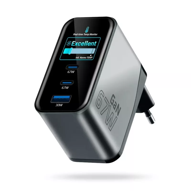 EVERACTIVE SC-670Q GaN 67W USB-C-laturi 2x USB-C ja 1x USB-A, Quick Charge 4+, PD 3.0, musta