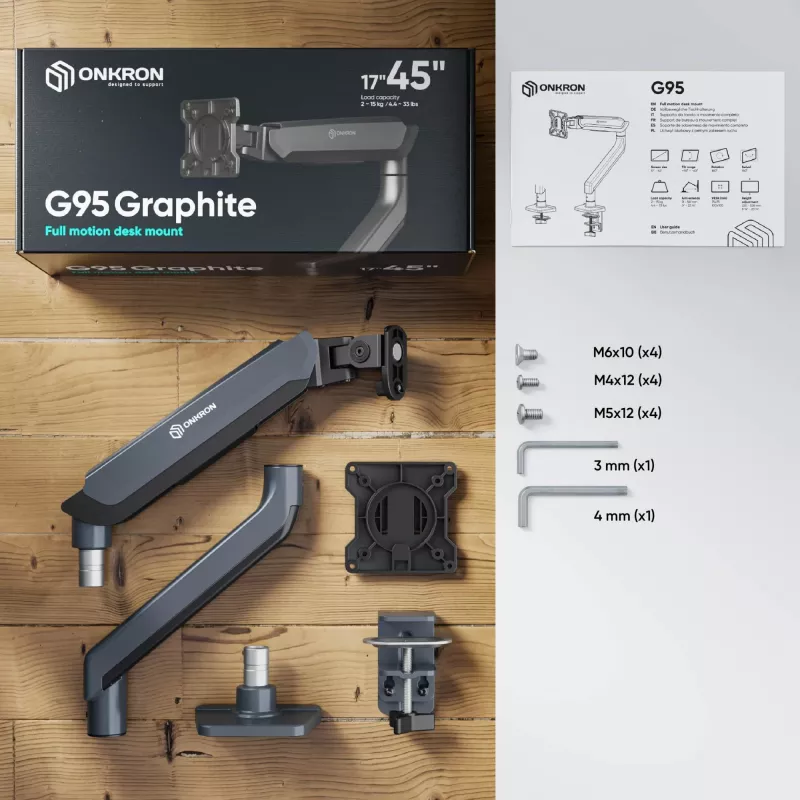 ONKRON G95-G pöytäteline 17-45 tuuman näytöille, grafiitti