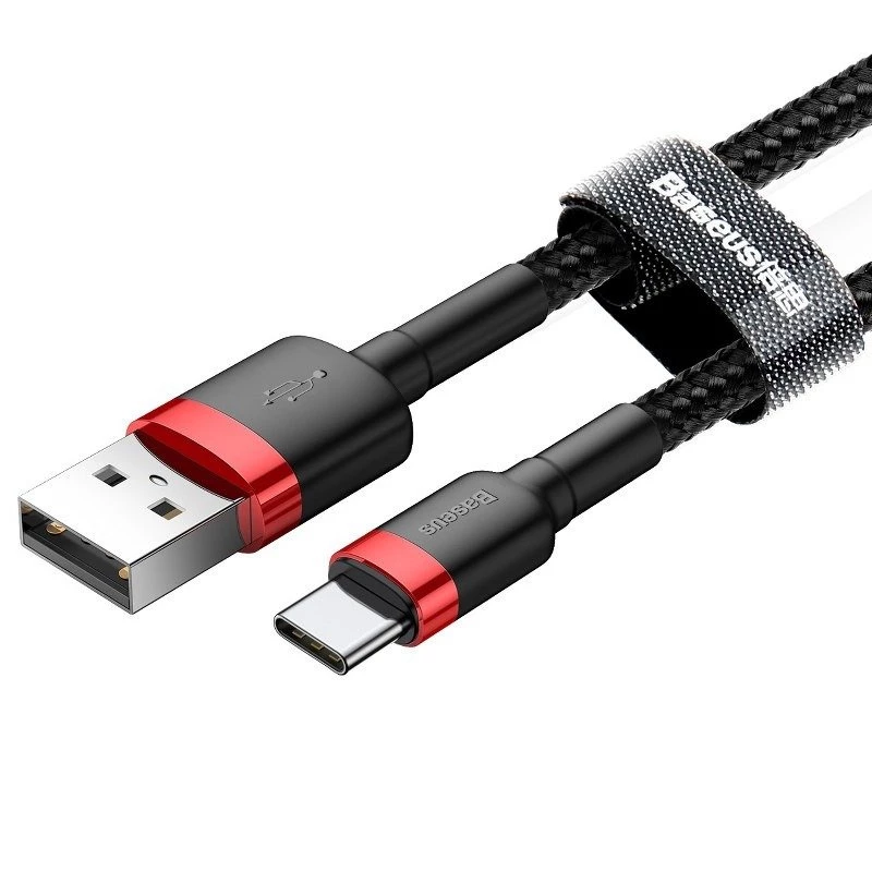 Baseus Cafule USB-A - USB-C -kaapeli 0,5 m 3A punainen/musta
