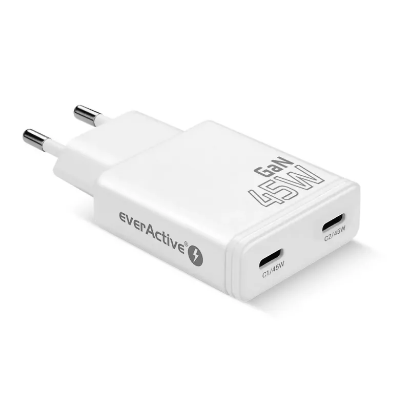 EVERACTIVE GaN 45W USB-C laturi QC3.0 SC-465Q valkoinen