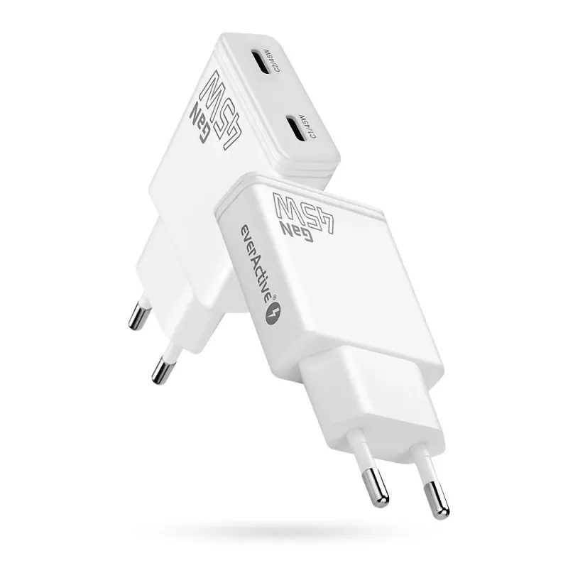 EVERACTIVE GaN 45W USB-C laturi QC3.0 SC-465Q valkoinen