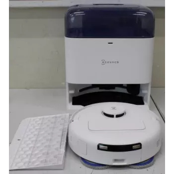 ECOVACS DEEBOT mini BLUESO robotti-imuri tyhjennysasemalla, 8000 Pa imuteho, märkä- ja kuivapuhdistus, ZeroTangle-teknologia, Agile Navigation, valkoinen/sininen