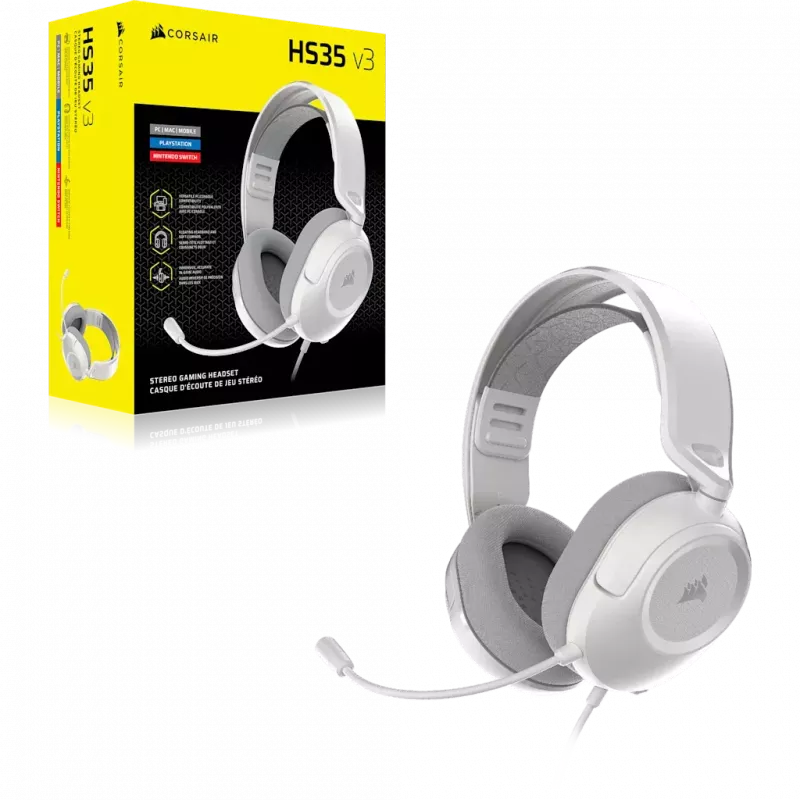 Corsair HS35 v3 langallinen pelikuulokemikrofoni valkoinen