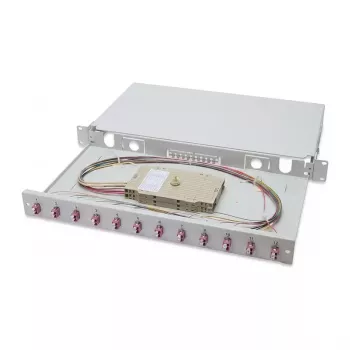 EFB Elektronik hitsausrasia LC OS2 9/125µm ulosvedettävä 24 pigtailia 12 liitintä 1U