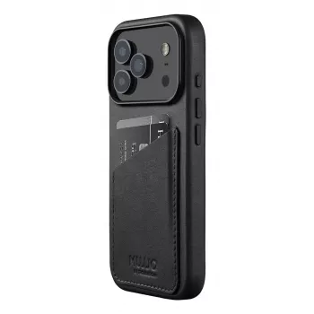 Mujjo Wallet Leather Case iPhone 17 Pro MagSafe-yhteensopiva (musta)
