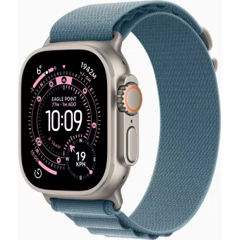 Apple Watch Ultra 3 GPS + Cellular 49mm Natural Titanium -kotelo Blue/Bright Blue Trail Loop -rannekkeella - M/L
