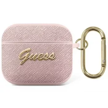 Guess GUA3SASMP Saffiano Script Metal Collection Apple AirPods 3. sukupolven -suojakotelo, vaaleanpunainen