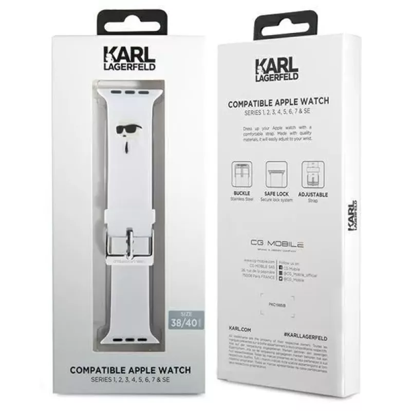 Karl Lagerfeld 3D Rubber Karl Head Apple Watch -ranneke 38/40/41mm valkoinen