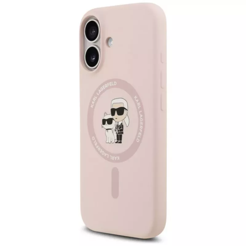 KARL LAGERFELD -silikonikotelo Karl&Choupette Ring MagSafe iPhone 17:lle, pinkki