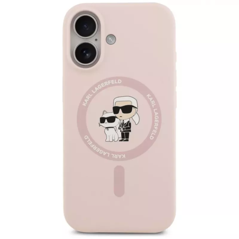 KARL LAGERFELD -silikonikotelo Karl&Choupette Ring MagSafe iPhone 17:lle, pinkki