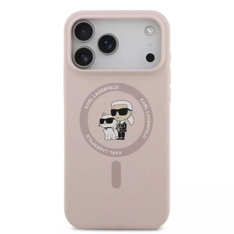 KARL LAGERFELD silikoninen Karl & Choupette Ring MagSafe -kotelo Apple iPhone 17 Pro Maxille, pinkki