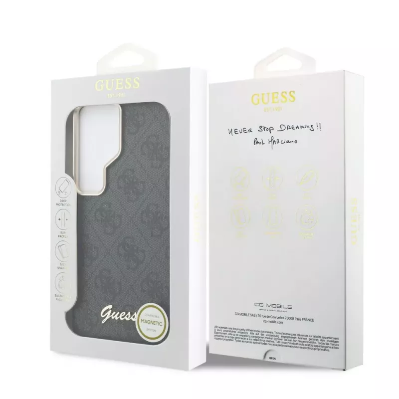 Guess 4G Script MagSafe -suojakotelo Samsung Galaxy S26 Ultralle (musta)