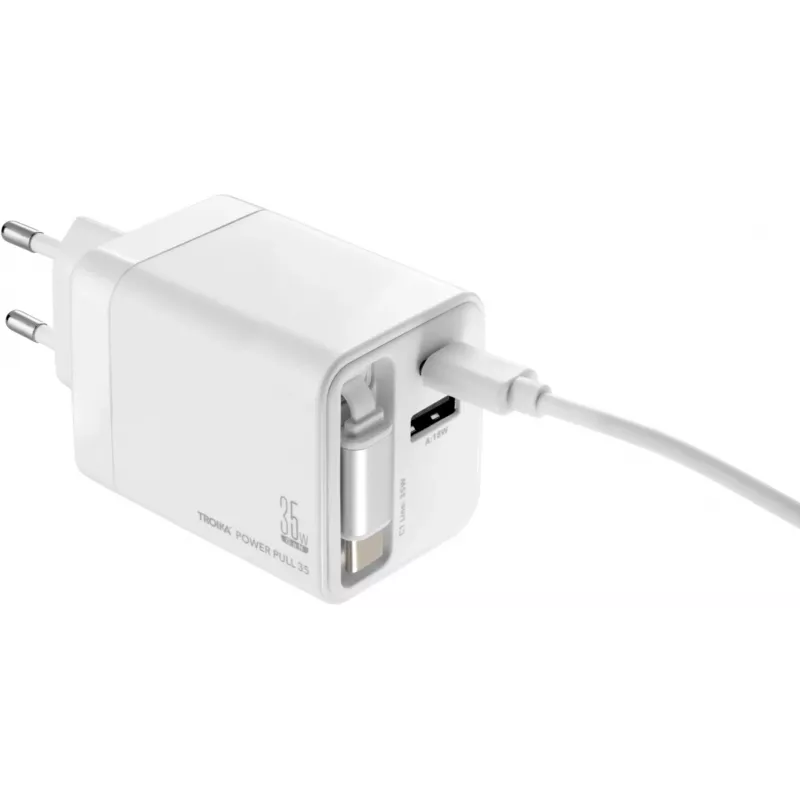 TROIKA POWER PULL 35 autolaturi 35W USB-C PD & USB-A QC 3.0 valkoinen (CHA35/WH)
