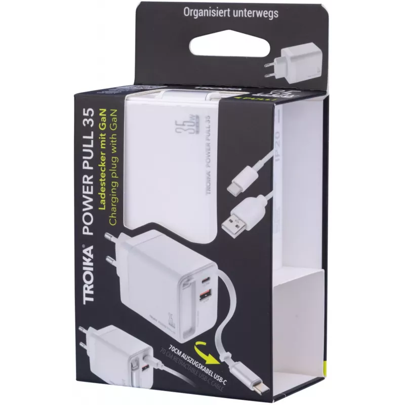 TROIKA POWER PULL 35 autolaturi 35W USB-C PD & USB-A QC 3.0 valkoinen (CHA35/WH)