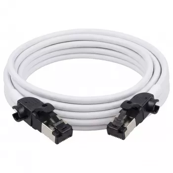 Synergy21 verkkokaapeli RJ45, CAT6A 500MHz, 2m, valkoinen, S/FTP, Slimline pyöreä d=4,5mm, TPE/LSZH (Superflex), AWG28, CAT7-liittimellä, kääntyvä liitin