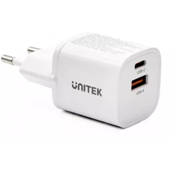 UNITEK 33W USB-A USB-C -virtalähde valkoinen