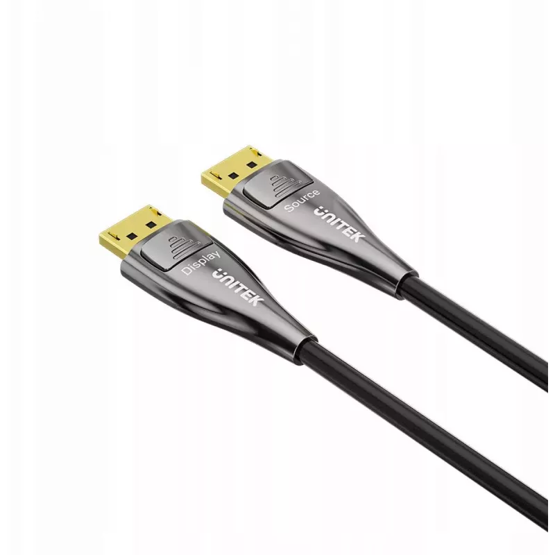 UNITEK Active Fiber Optic DisplayPort 2.1 -kaapeli 20m 8K 80Gbps musta