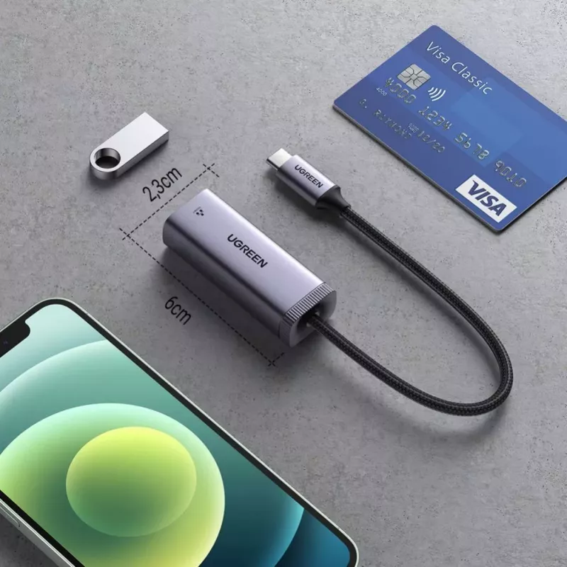 UGREEN USB-C - RJ45 Gigabit Ethernet sovitin (harmaa) - 40322 CM483