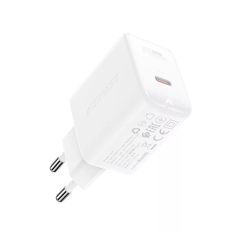ACEFAST GaN USB-C -laturi 30W PD QC 3.0 AFC FCP valkoinen (A21)