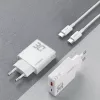 Dudao A30EU GaN 30W USB-C USB-A -seinälaturi USB-C–USB-C-kaapelilla 1m valkoinen