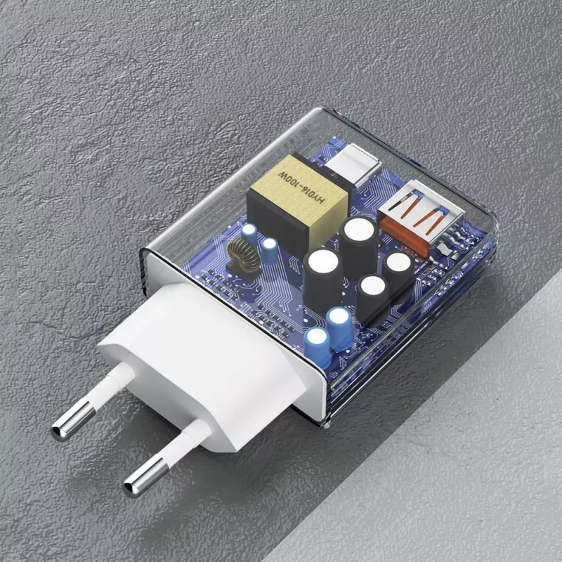 Dudao A30EU GaN 30W USB-C USB-A -seinälaturi USB-C–USB-C-kaapelilla 1m valkoinen