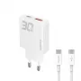 Dudao A30EU GaN 30W USB-C USB-A -seinälaturi USB-C–USB-C-kaapelilla 1m valkoinen
