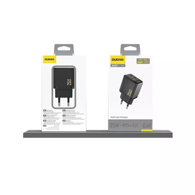Dudao A26T GaN 25W USB-A, USB-C -laturi - musta