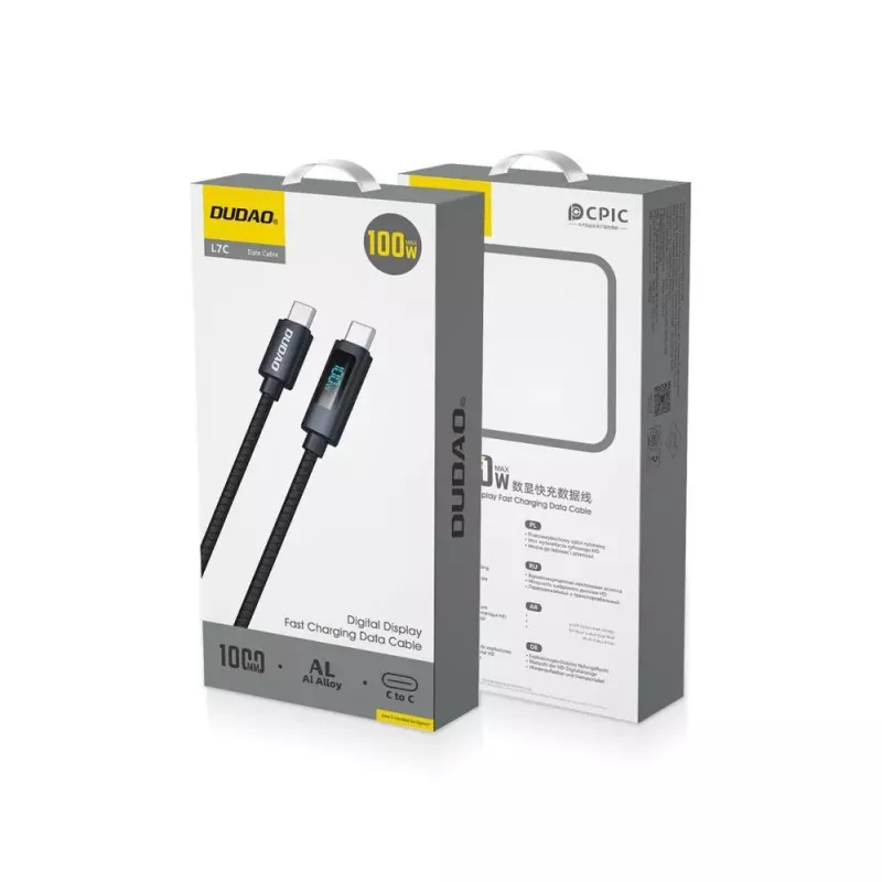 Dudao L7C USB-C - USB-C 100W kaapeli LED-näytöllä 1 m - musta
