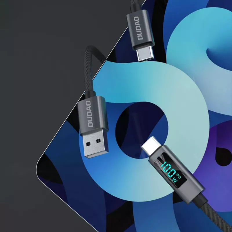 Dudao L7C USB-C - USB-C 100W kaapeli LED-näytöllä 1 m - musta