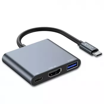 Tech-Protect V1 3in1 USB-C-keskitin sovitin - USB-A 3.0, USB-C PD 100W, HDMI 4K 30Hz - harmaa