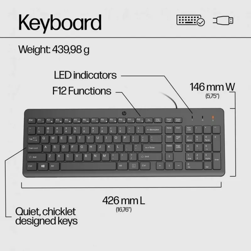 HP 150 langallinen hiiri- ja näppäimistösarja - musta - QWERTY englanti US-asettelu