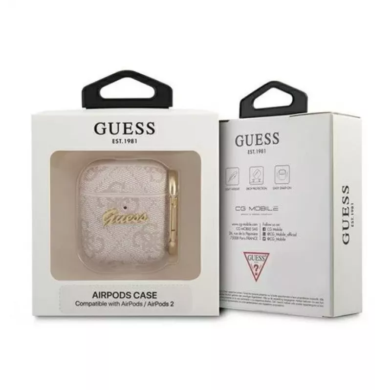 Guess Apple AirPods 1/2 -kotelo 4G Script Metal Collection pinkki