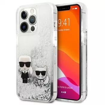 Karl Lagerfeld Apple iPhone 13 Pro Liquid Glitter Choupette -kotelo hopea