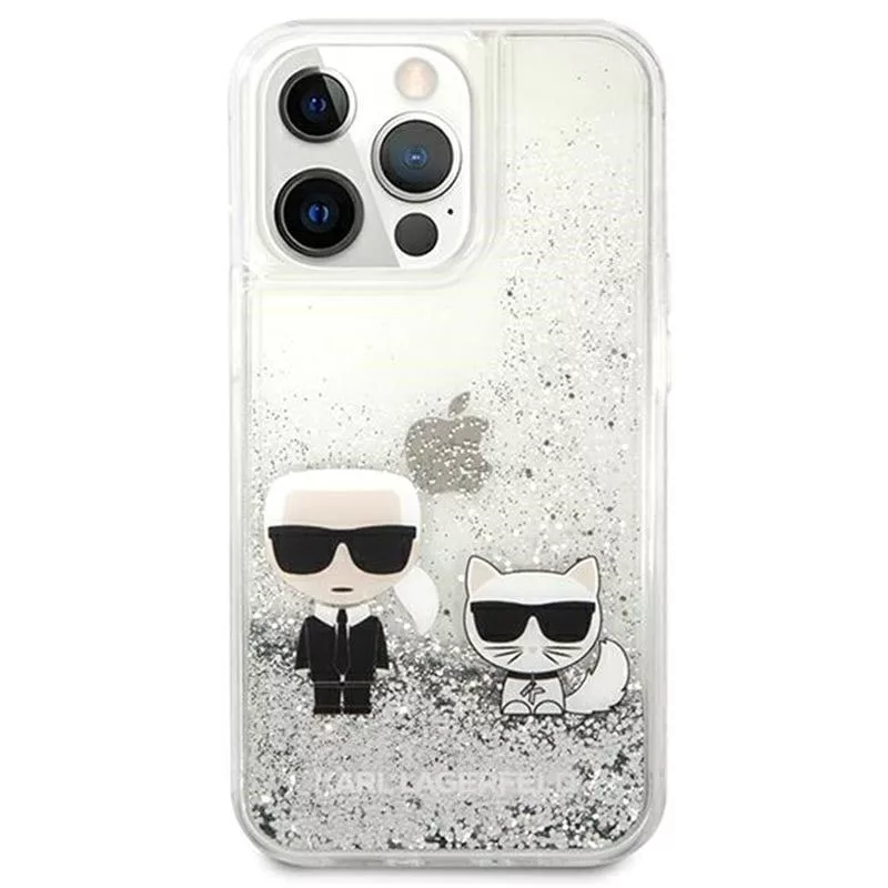 Karl Lagerfeld Apple iPhone 13 Pro Liquid Glitter Choupette -kotelo hopea