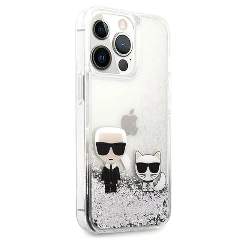Karl Lagerfeld Apple iPhone 13 Pro Liquid Glitter Choupette -kotelo hopea