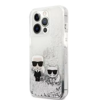 Karl Lagerfeld Apple iPhone 13 Pro Liquid Glitter Choupette -kotelo hopea