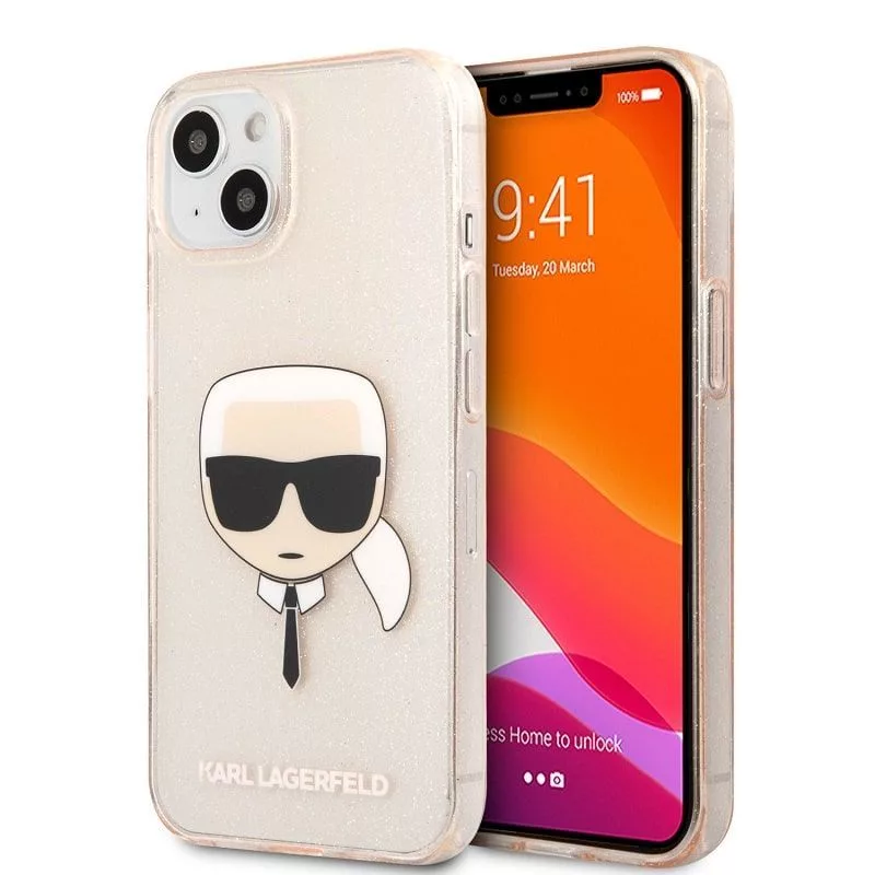 Karl Lagerfeld Apple iPhone 13 TPU Full Glitter Head -kotelo kulta