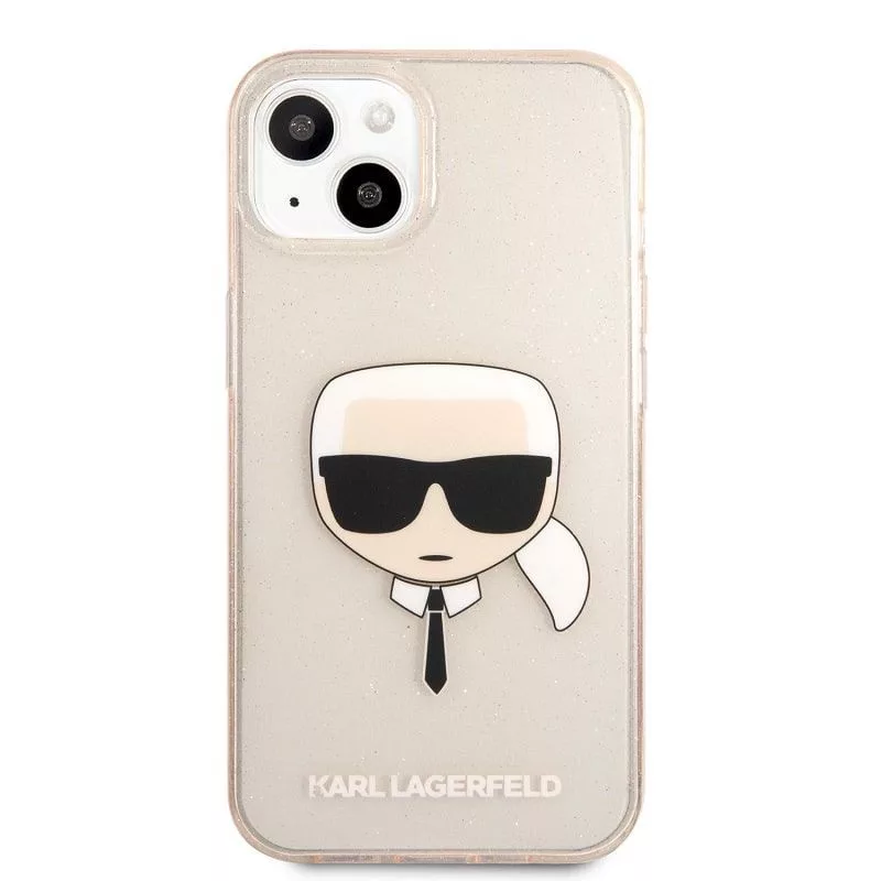 Karl Lagerfeld Apple iPhone 13 TPU Full Glitter Head -kotelo kulta