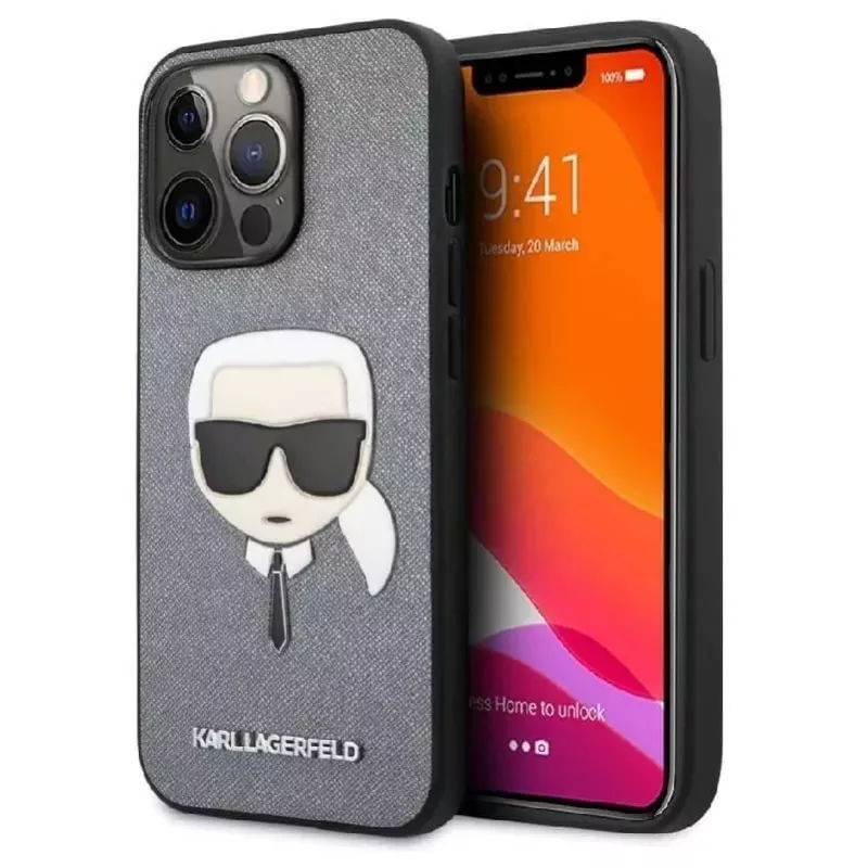 Karl Lagerfeld Apple iPhone 13 Pro Saffiano Karl Head -kotelo hopea