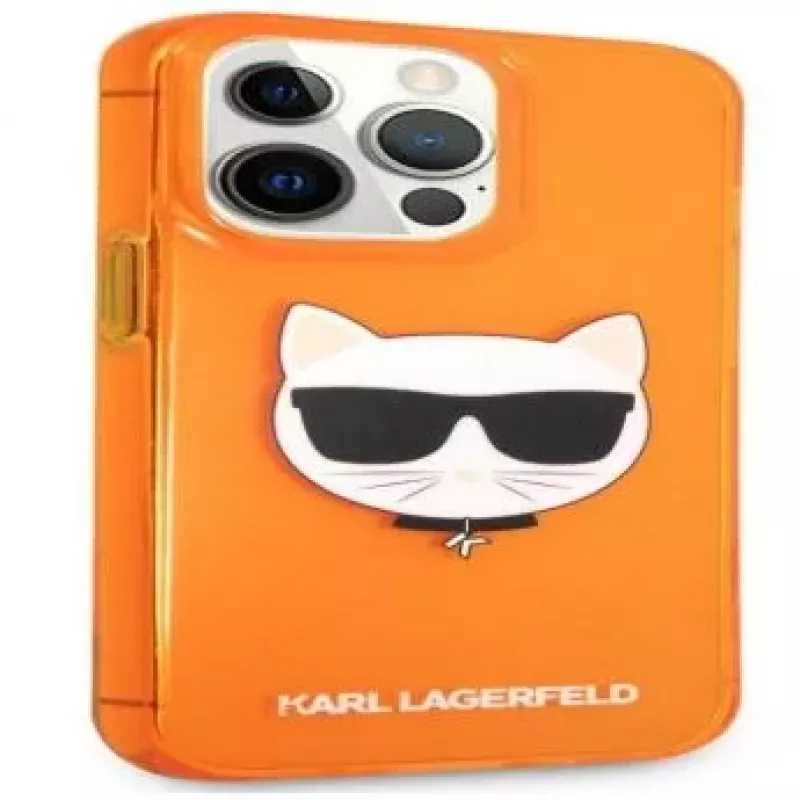 Karl Lagerfeld Apple iPhone 13 Pro Fluo TPU Choupette Head -kotelo oranssi