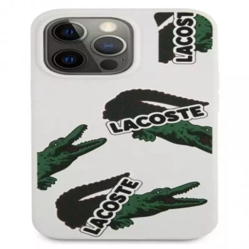 Lacoste Apple iPhone 13 Pro Liquid Silicone Allover Pattern -kotelo valkoinen