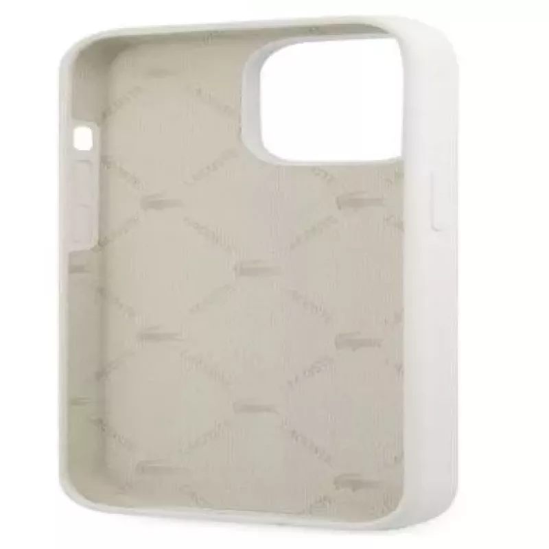 Lacoste Apple iPhone 13 Pro Liquid Silicone Allover Pattern -kotelo valkoinen