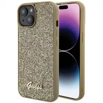 Guess Apple iPhone 15 HC PU Disco Script Metal Gold takakansi
