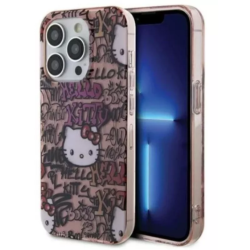 Hello Kitty Apple iPhone 15 Pro Max 6,7 tuuman kova kotelo IML Tags Graffiti pinkki